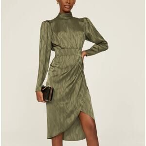 Ronny Kobo Olive Ruched Satin Mini Dress SIZE 10 Retro 80 Cocktail Designer $350